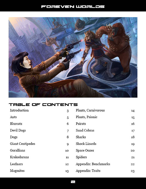 Foreven Worlds Creatures of Distant Worlds Table of Contents